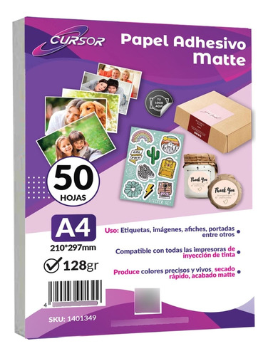 Papel Adhesivo Matte A4/128g /50 Hjs