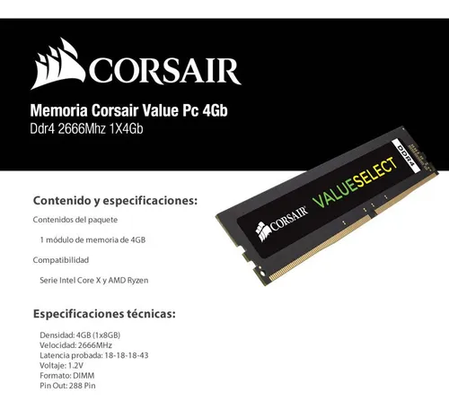 Memoria Ram Ddr4 2666mhz Black 4gb Corsair
