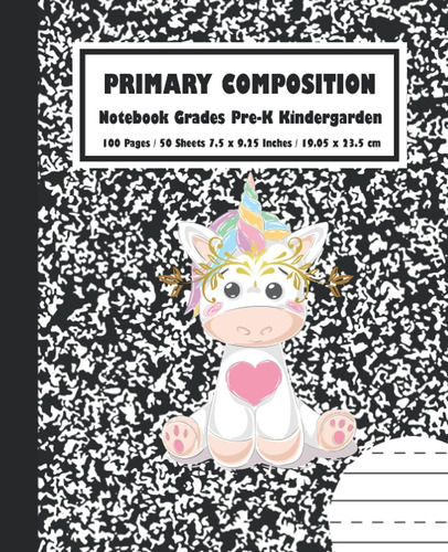 Libro: Primary Composition Notebook Kawaii Baby Unicorn Gold
