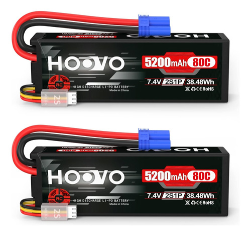 Hoovo Estuche Rigido De Bateria Lipo De 7.4v 80c 5200mah 2s 