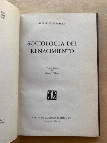 Sociologia Del Renacimiento - Von Martin, Alfred