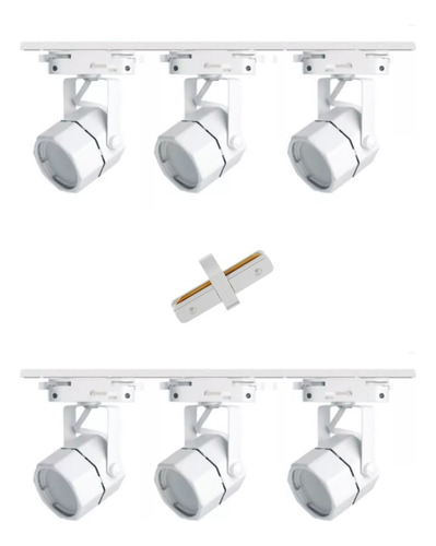 6 Focos Blanco Hexagonal Y 2 Metros Riel + Unión(elegir Luz)