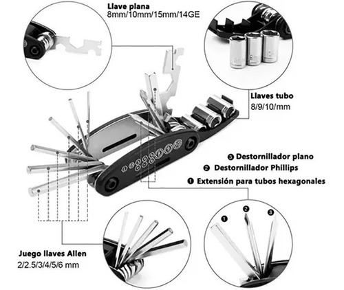 Kit Reparación Bicicleta 15 X 1 Llave Destornillador S.