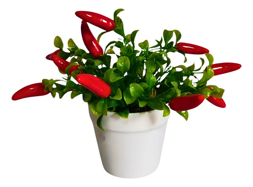 Arranjo Pimenta Artificiais + 3 Vasinhos Enfeites P/ Cozinha