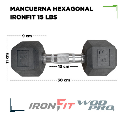 Par Mancuernas Hexagonales Ironfit 15 Lbs Acero Caucho Gym