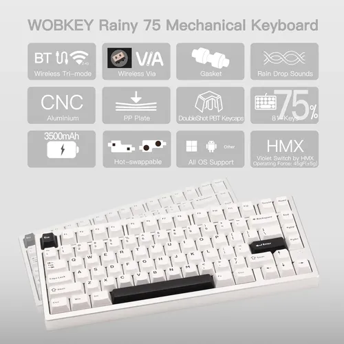Keebmonkey Wobkey Rainy 75 Cnc Alumínio Hmx/jwk/cacau Prata