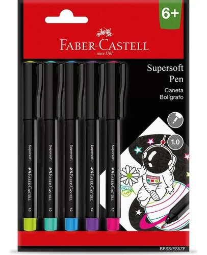 Caneta Ponta Porosa Supersoft Pen 1.0mm 5 Cores Vivas Faber Cor do exterior Preto