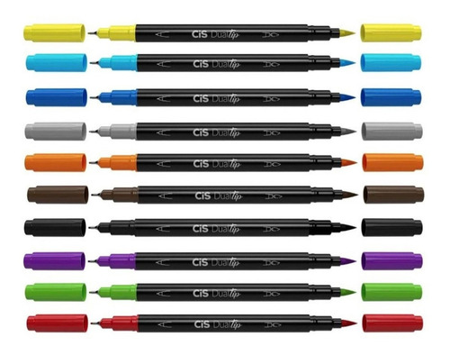 Marcador Pen Brush Dual Tip Duas Pontas 10 Cores Cis