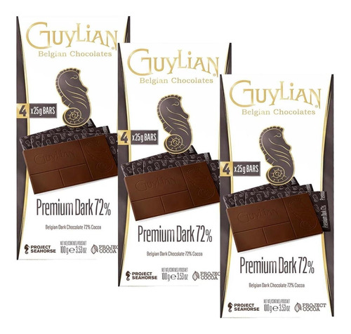 3x Chocolate Premium Dark 72% Guylian 100g