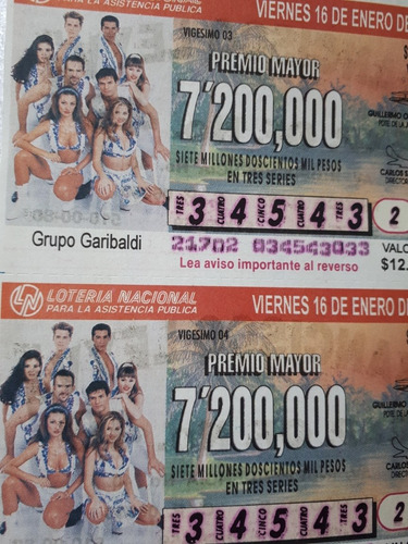 Grupo Garibaldi Billetes Lotería Nacional Serie Entera 1998