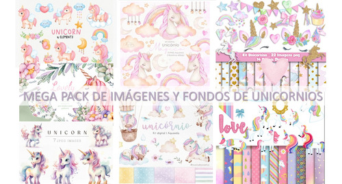 Kit Unicornios Png Clipart + Papeles Imágenes Sin Fondo