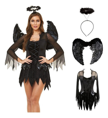 Fantasia De Halloween Feminina Devil Fallen Angel Dress Cosp