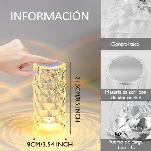 Lámpara De Mesa De Acrílico Tipo Diamante Con Control 2pcs