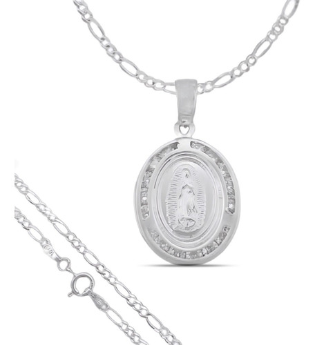 Collar Mujer Y Medalla Virgen Guadalupe Plata .925 50cmx 2mm