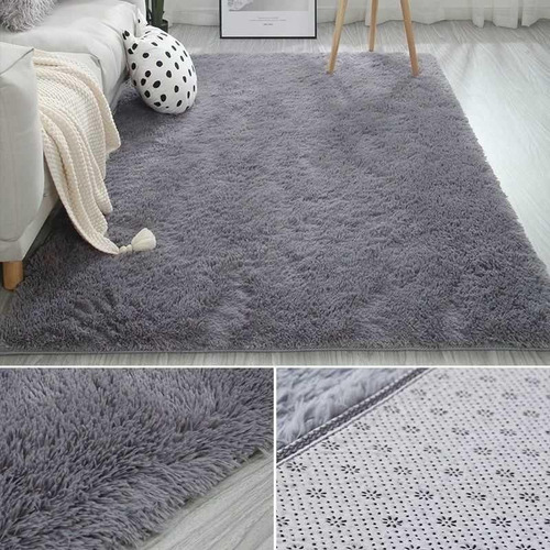 Alfombra De Salón De Dormitorio Felpa Suave 120 X 160cm Color Gris Diseño De La Tela Solid Color