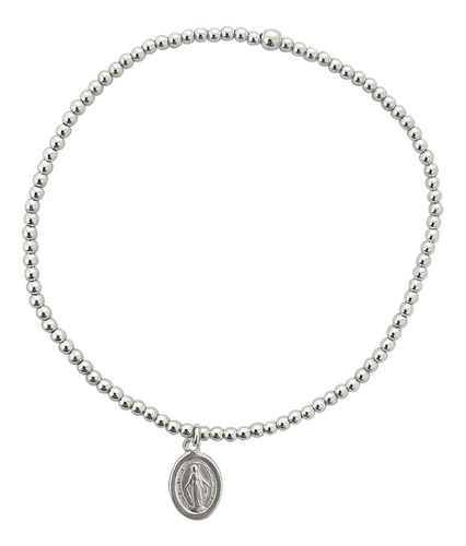 Pulsera Bolitas Virgen De Los Rayos Plata Fina 925