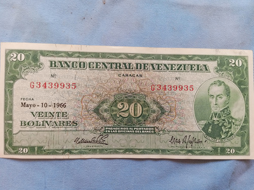 Billete De Bs 20 Año 1966