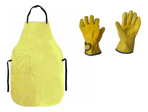 Guantes + Delantal Peto Vaqueta Cuero Amarillo 60x90, 2 Pzas