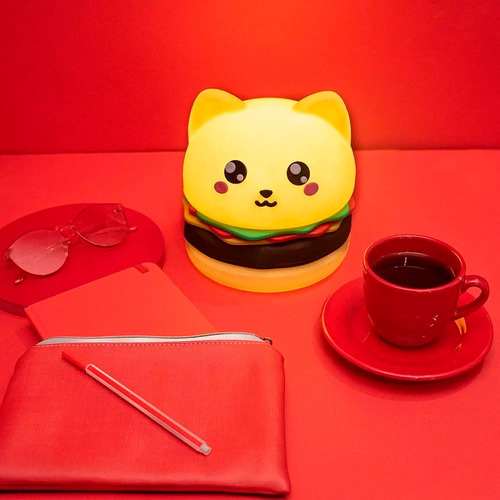 Luminaria Abajur Mesa Hamburgatinho Hamburger Gatinho Kawaii Cor da estrutura Bege