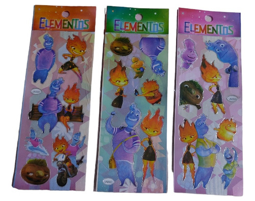 3 Planchitas De Stickers De Elementos 14 Cm Película Disney 