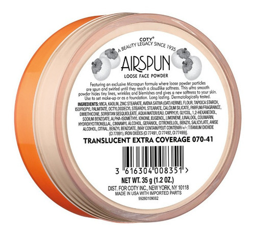Coty Airspun Loose Face Powder Color 070-41 Translucent Extra Coverage