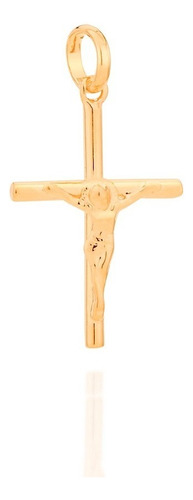 Pingente Unissex Banhado Ouro Pequeno Crucifixo Jesus Com Cor Dourado