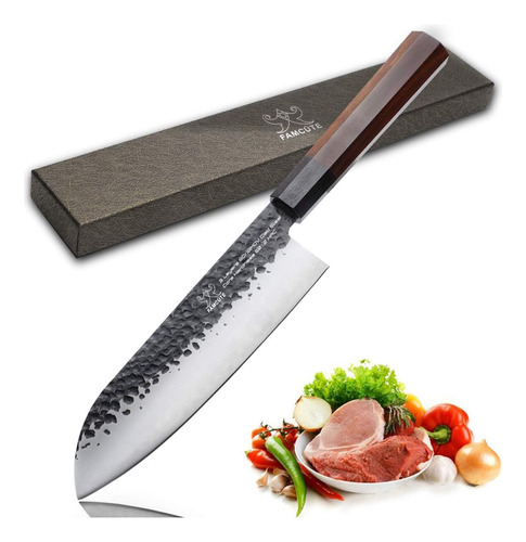 Cuchillo Santoku Famcüte De 7 Pulgadas, Acero Revestido 9cr1