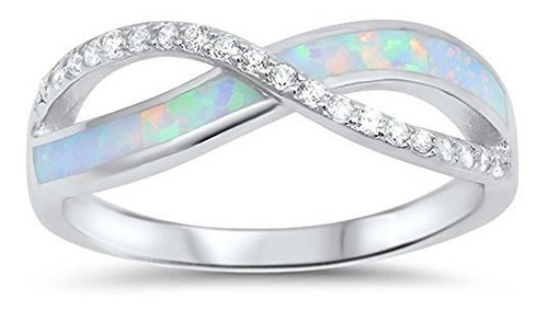 Tamaño Blanco Cz Blanco Simulado Opal Infinity Nuevo Anillo 