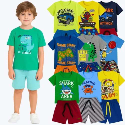 Kit 6 Peças Conjunto Infantil Verão Menino 3 Blusas+3 Shorts