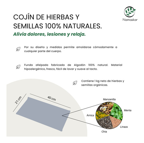 Cojín De Semillas Namaskar | Comprensa Herbal Multiusos | Almohada Medicinal Para Uso En Frío/calor (sincronía)