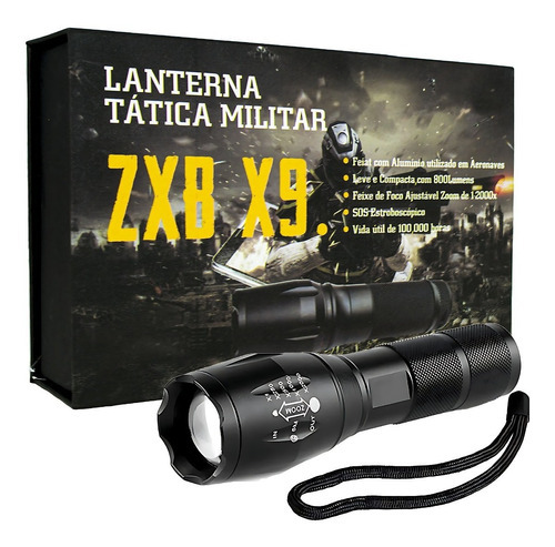 Lanterna Tática Profissional Luz Led Alta Luminosidade X900 Cor da lanterna Preto Cor da luz Branco