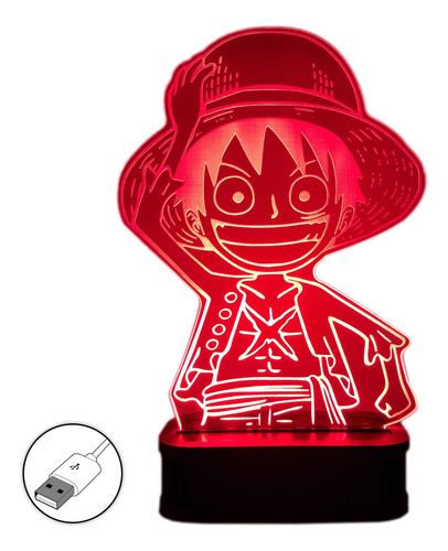 Velador Monkey Luffy Lampara One Piece Anime Led 1 Color Usb