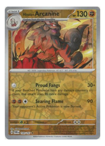 Tarjeta Pokemon Hisuian Arcanine 100/167 Hrrh Reverse S&v Tw