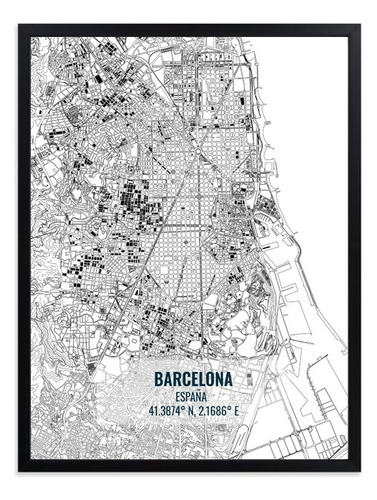 Cuadro, Ciudades, Fwy, Mapa, Barcelona, Lamina, 40x50cm