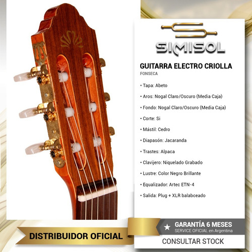 Imagen 4 de 7 de Guitarra Criolla Fonseca 41k Media Caja + Eq + Funda - Envio