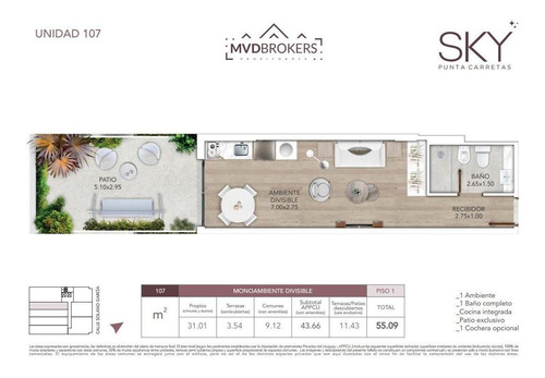 Imagen 1 de 28 de Apartamento Monoambiente Con Patio | Punta Carretas | Destacada Ubicación | Estrena Nov. 2022!