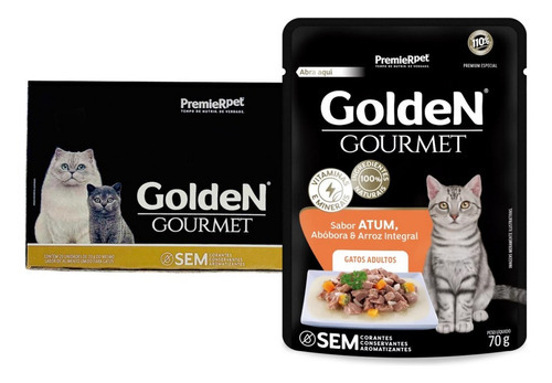 Caixa 20un Sachê Golden Gourmet Para Gatos Adultos Atum 70g