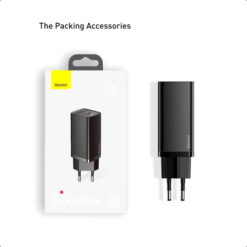 Cargador Rápido Baseus Gan2 Lite 65w 2 Puertos Usb C Pd 3.0