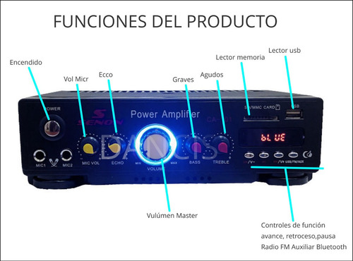Amplificador Karaoke Con Bluetooth Usb Y Radio Fm 220 - 12 V