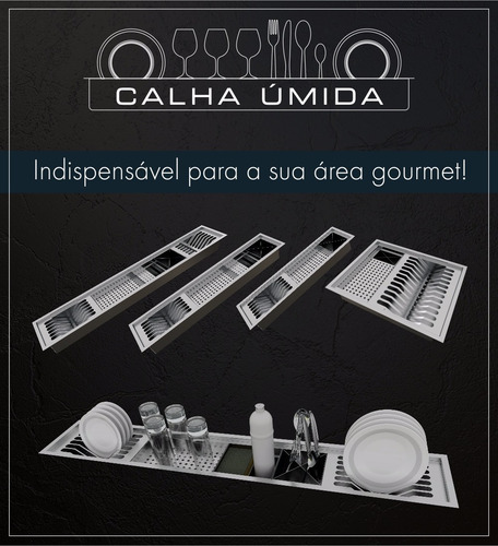 Calha Úmida Canal Equipado Escorredor Louça Inox Embutido