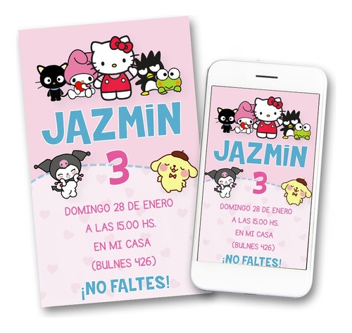 Invitación Digital Sanrio Personalizada Melody Kuromi 