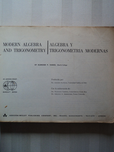 Álgebra Y Trigonometría Modernas - Elbridge P. Vance, 1965. (Usado)
