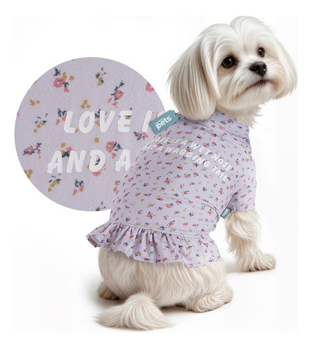 Playera Camiseta Perro Mediano Ropa Mascota Esquimal Pets Color Flores lila
