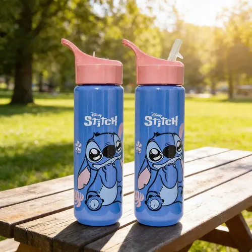 Garrafa Squeeze Stitch Disney 700ml Plastico Infantil Canudo