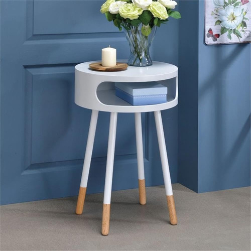 Mesa Auxiliar Redonda De Madera Con 1 Compartimento Blanco/n