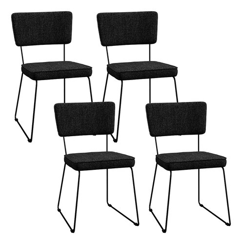 Kit 4 Cadeiras Cozinha Sala De Jantar Allana Linho Chumbo Cor da estrutura da cadeira Preto Desenho do tecido Liso