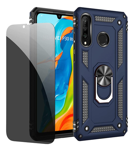Funda Uso Rudo Golpes Para Huawei P30 Carcasa +mica Azul Huawei P30