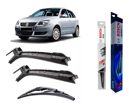 Kit Palheta Vw Dianteira Polo Af340 + Traseira 12e Bosch