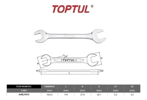Chave Fixa 10,0 X 13,0 Mm Dupla - Toptul Aaej1013