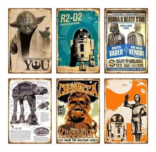 Carteles Metalicos Pack 6 Placas Star Wars Personajes 20x30